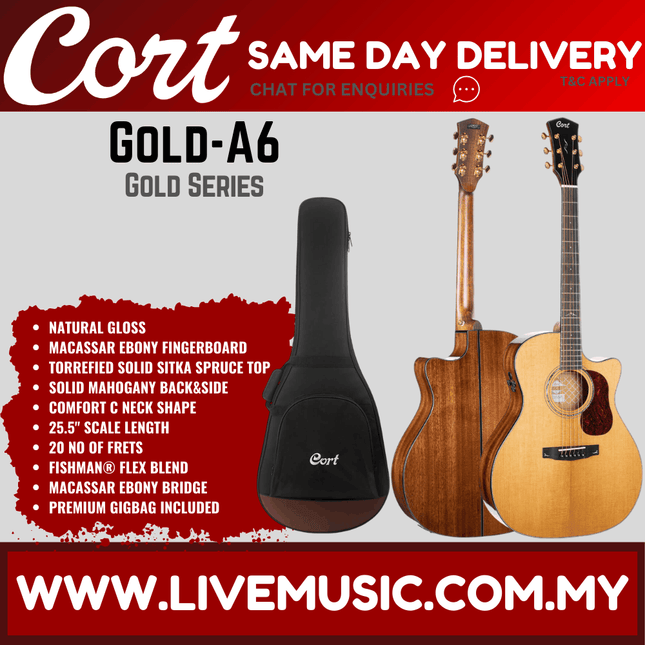 Cort Gold-A6 - Acoustic Guitar with Gig Bag - Natural Glossy (Gold A6/GoldA6)