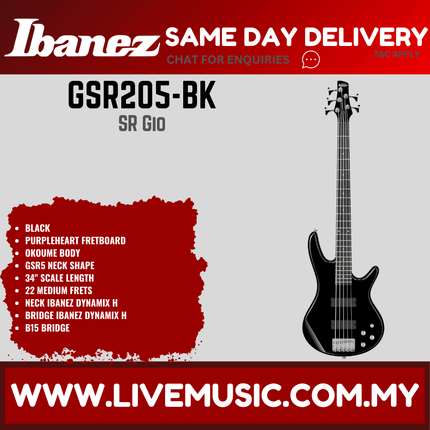 Ibanez GSR205 GIO Series 5-Strings Electric Bass Guitar - Black Night (GSR205-BK)