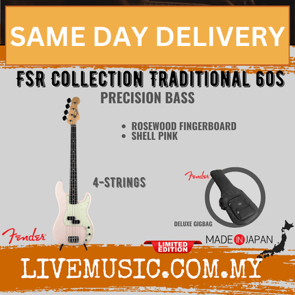 Fender FSR Collection Traditional 60s Precision Bass Guitar, RW FB, Shell Pink