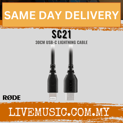RODE SC21 black 30cm USB-C to Lightning cable with USB-C and Lightning connectors