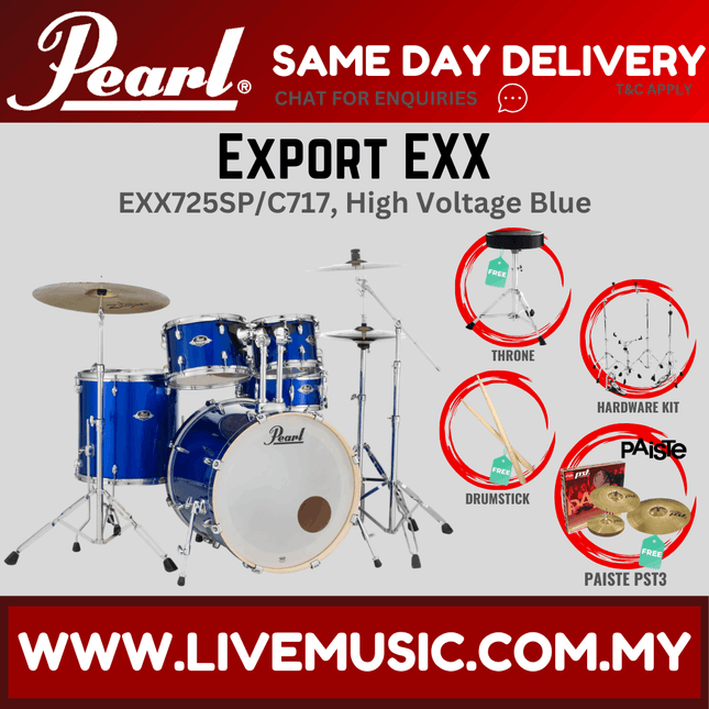 Pearl Export EXX 5-piece drum set in High Voltage Blue with Paiste PST3 cymbals