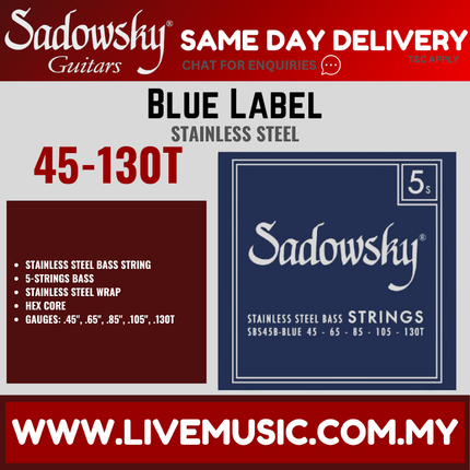 Sadowsky Blue Label Stainless Steel 5-String Bass String Set, 045-130