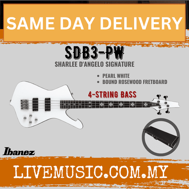Ibanez SDB3-PW Sharlee D'Angelo Signature 4-String Bass w/Case, Pearl White ( SDB3 PW / SDB3PW )