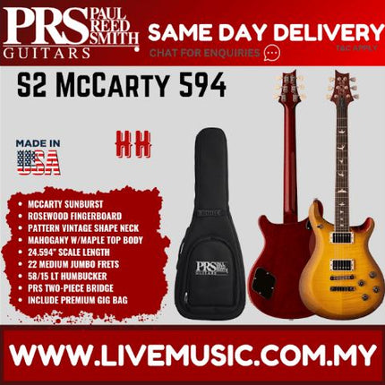 PRS S2 McCarty 594 Electric Guitar with Bag - McCarty Sunburst