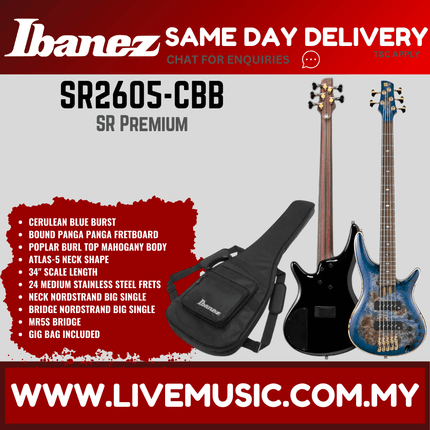 Ibanez Premium SR2605-CBB 5-Strings Bass Guitar - Cerulean Blue Burst ( SR2605 CBB / SR2605CBB )