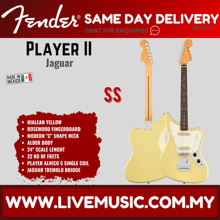 Fender Player II Jaguar Electric Guitar, RW FB - Hialeah Yellow