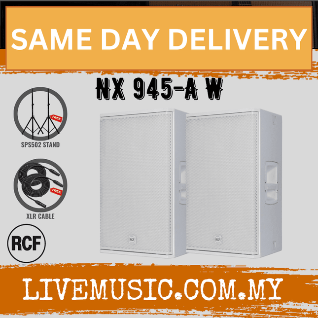 RCF NX 945-A 15'' 2-Way Active Speaker w/Speaker Stand And Cable - White - Each / Pair ( NX945 / NX945A )