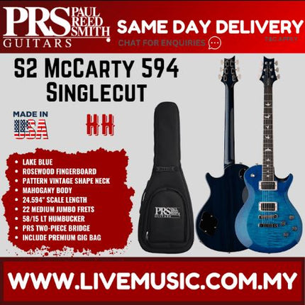 PRS S2 McCarty 594 Singlecut Electric Guitar w/Bag, Lake Blue