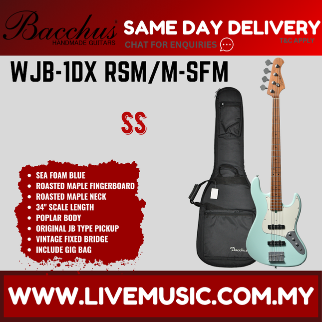 Sea foam blue electric bass guitar with gig bag