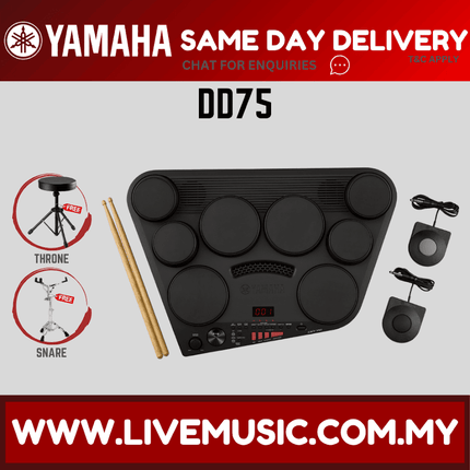 Yamaha DD75 portable digital drum pad set with drumsticks and extra cymbal triggers