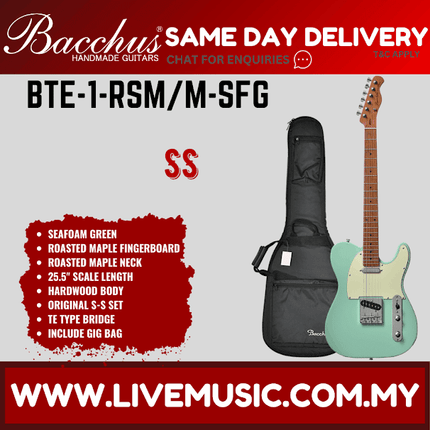 BACCHUS BTE-1-RSM/M UNIVERSE SERIES ROASTED MAPLE ELECTRIC GUITAR - SEAFOAM GREEN ( BTE1 / BTE1RSMM / BTE 1 RSM M )