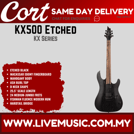 Cort KX500-EBK Etched Mahogany Body Macassar Ebony Electric Guitar With Bag - ( KX 500 EBK / KX500EBK )