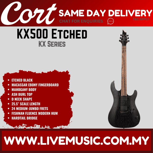 Cort KX500-EBK Etched Mahogany Body Macassar Ebony Electric Guitar With Bag - ( KX 500 EBK / KX500EBK )