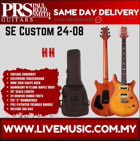 PRS SE Custom 24-08 Electric Guitar with Bag - Vintage Sunburst