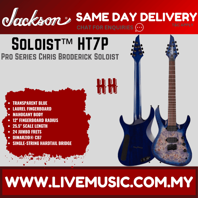 Jackson Pro Series Signature Chris Broderick Soloist HT7P Electric Guitar, Laurel FB, Transparent Blue