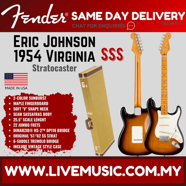 Fender Eric Johnson Signature 1954 Virginia Stratocaster Electric Guitar, Maple Fretboard - 2-Color Sunburst