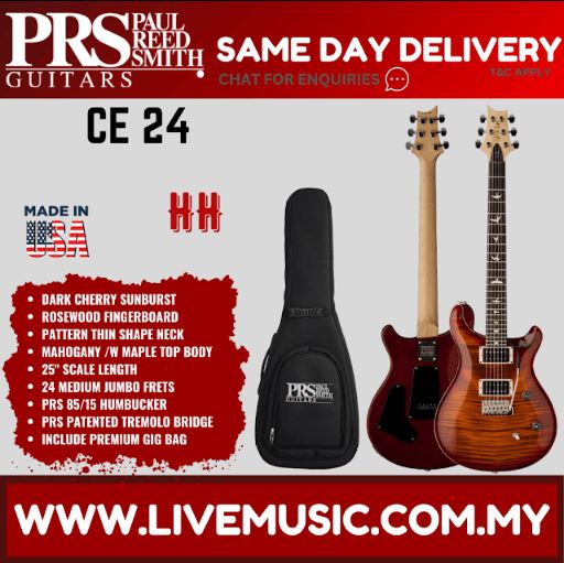 Electric guitar with gig bag, dark cherry sunburst finish, CE-24 style