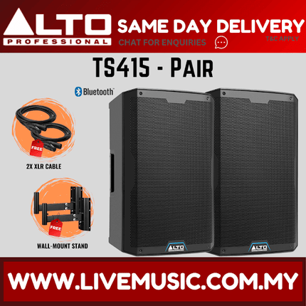 Alto TS415 2500W 15" Powered Speaker w/UG-88HH Wireless Mic, Speaker Stand and Cable - Each / Pair ( TS-415 / TS 415 )