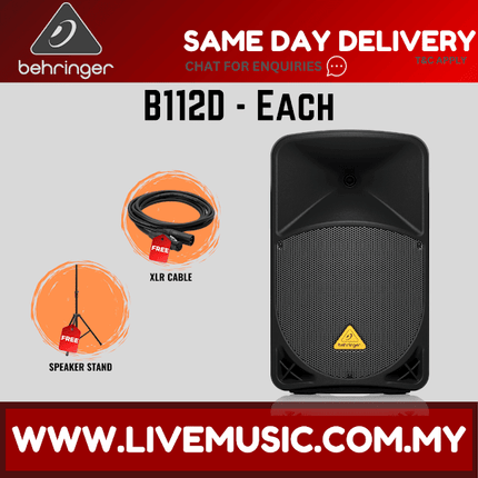 Behringer Eurolive B112D 1000-Watt 12" Powered Speaker w/Wireless Mic, Speaker Stand & Cable - Each/Pair (B-112D B 112D)