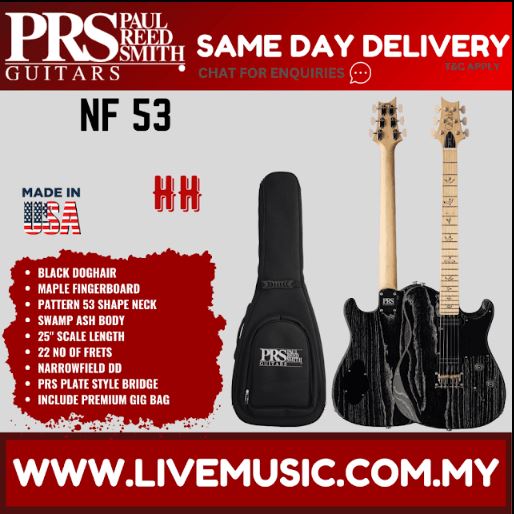 Black doghair PRS NF53 electric guitar with matching padded gig bag