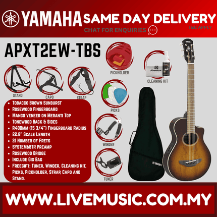 Yamaha APXT2EW 34" 3/4 Mango Wood Top Acoustic Electric Guitar With Pickup - T. Brown Sunburst ( APXT2-EW / APXT2 EW)