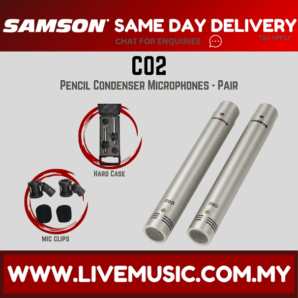 Samson C02 - Stereo Small-diaphragm Pencil Cardioid Condenser Microphones, Pair (CO2)