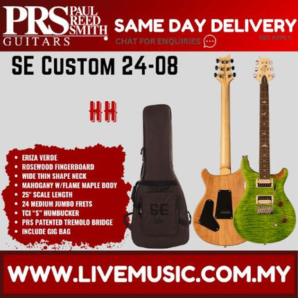 PRS SE Custom 24-08 Electric Guitar with Bag - Eriza Verde