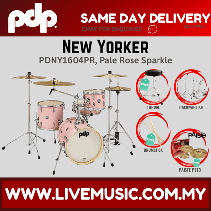 PDP New Yorker 4-piece Shell Pack With Cymbals Set - Pale Rose Sparkle ( PDNY1604PR / PDNY1604 )