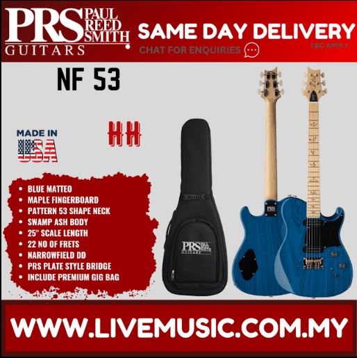Blue matte PRS single-cut electric guitar with black gig bag