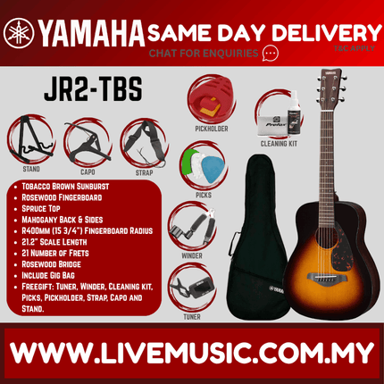 Yamaha JR2 3/4 Size Folk Beginner Acoustic Guitar for 8-12 years old -  T. Brown Sunburst (JR-2 / JR 2)