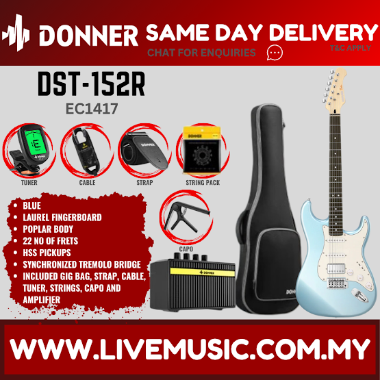 Donner DST-152 Stratocaster HSS Electric Guitar w/Accessories, Laurel Fretboard - Blue ( DST 152 DST152 )
