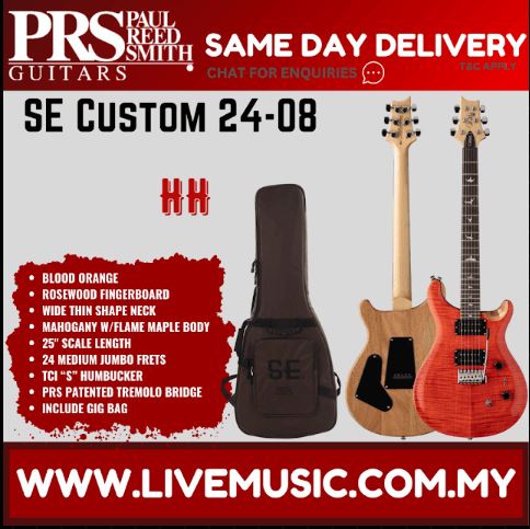 PRS SE Custom 24-08 electric guitar in blood orange with included gig bag