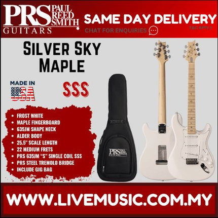 PRS John Mayer Silver Sky Maple Electric Guitar w/Bag-Frost White