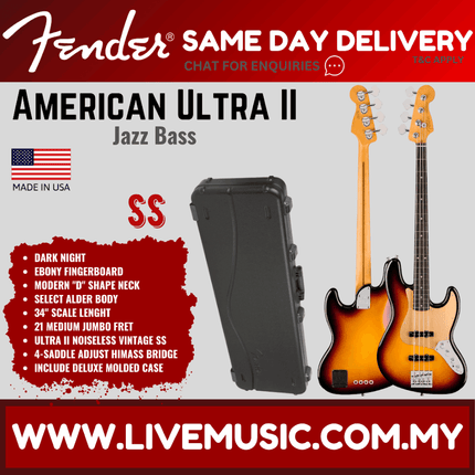 Ultraburst American Ultra II Jazz Bass guitar graphic with ebony fingerboard