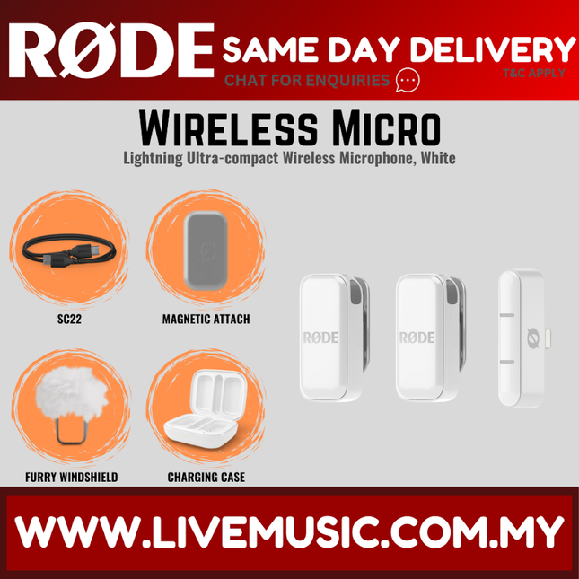 Rode Wireless Micro Ultra 2tx+1rx Compact Wireless Mic for Lightning - White
