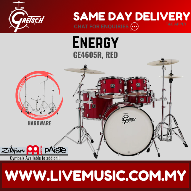 Gretsch Energy red 5-piece drum set with hardware