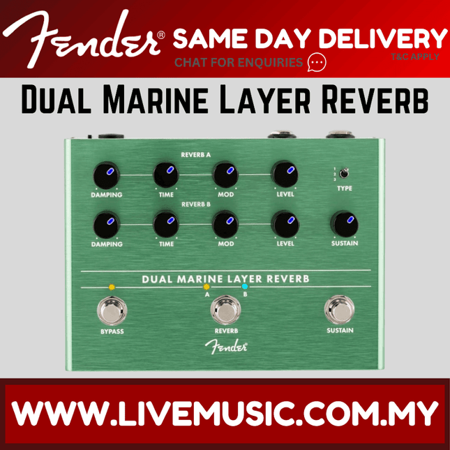 Fender Dual Marine Layer Reverb Guitar Effects Pedal