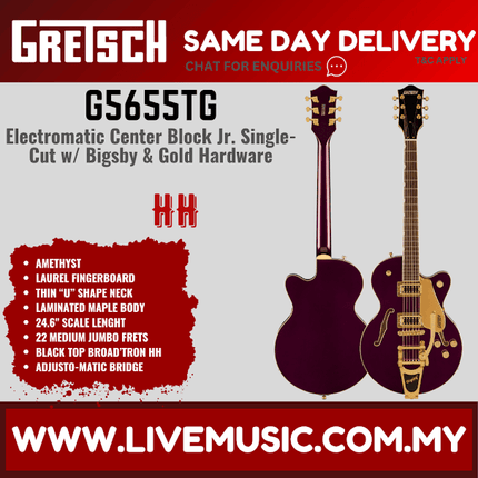 Gretsch G5655TG Electromatic Centre Block Jr Single-Cut Guitar w/Bigsby, Laurel FB - Amethyst