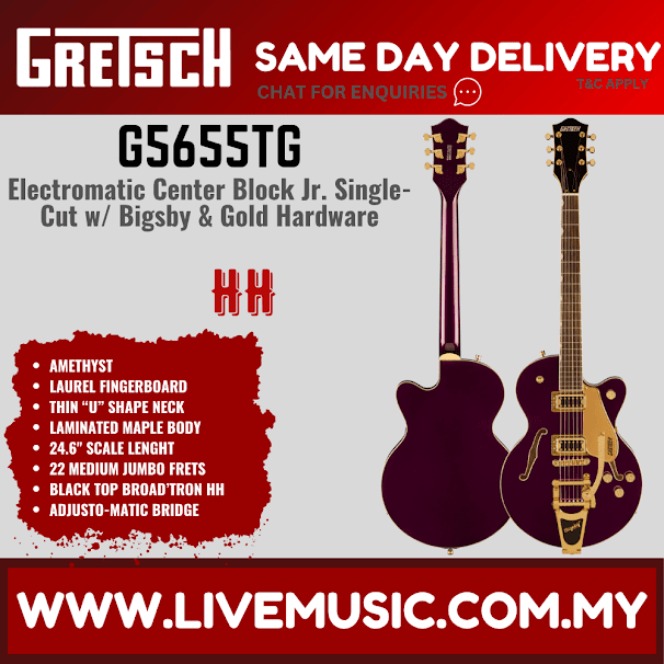 Amethyst single-cut electric guitar with Bigsby, gold hardware, laurel fingerboard