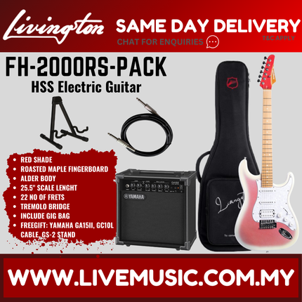 Livingston FH-2000-Pack Stratocaster HSS Electric Guitar w/GA15II Amplifier, Roasted Maple Fretboard - ( FH2000 FH 2000 )
