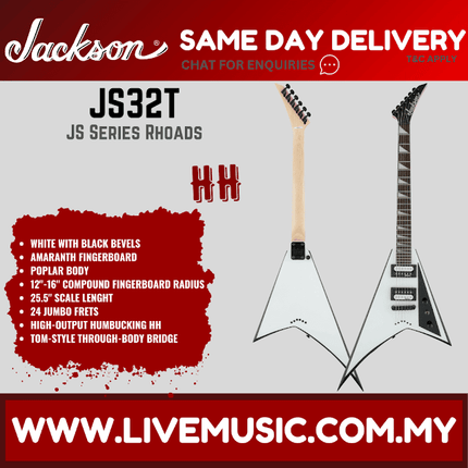 Jackson JS Series Rhoads JS32T Electric Guitar, Amaranth FB, White w/Black Bevels (JS 32T JS-32T)