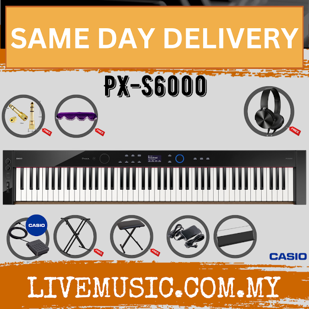 Casio Privia PX-S6000 Digital Piano w/Piano Bench, Keyboard Stand and Edifier W600BT Headphone - Black ( PXS6000 / PX S6000 )