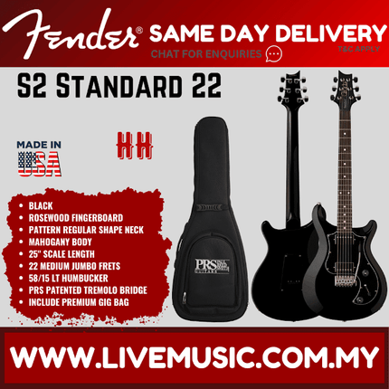 PRS S2 Standard 22 Electric Guitar w/Bag, Black