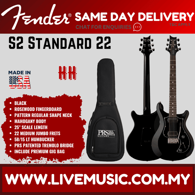 PRS S2 Standard 22 Electric Guitar w/Bag, Black
