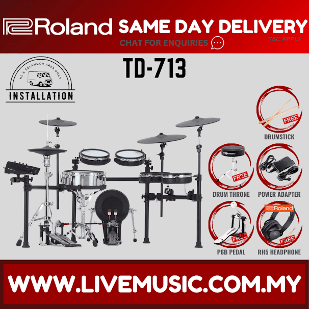 Roland TD713 V-Drums Electronic Drum Set w/Drum Throne, Single Pedal And Drumstick ( TD 713 TD-713 ) Replace TD50K TD-50K