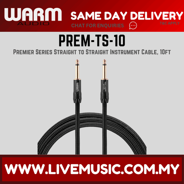 Warm Audio Premier Series Straight to Straight Instrument Cable, 10ft ( PREM-TS-10 PREMTS10 )