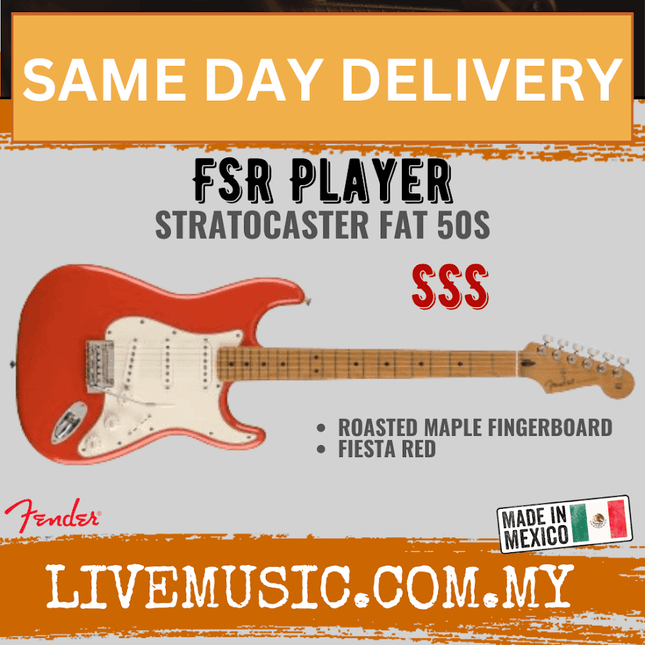 Fender FSR Player Stratocaster Fat 50s Electric Guitar, Roasted Maple FB, Fiesta Red