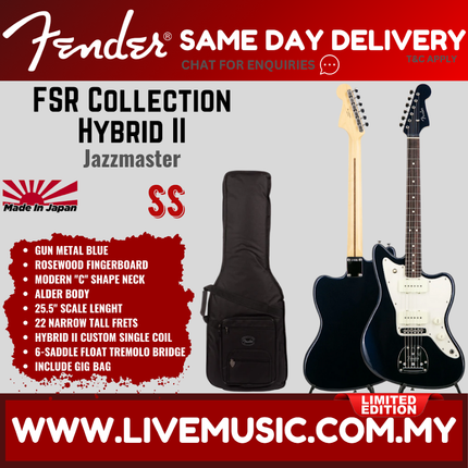 Fender FSR Collection Hybrid II Jazzmaster Electric Guitar, RW FB, Gun Metal Blue