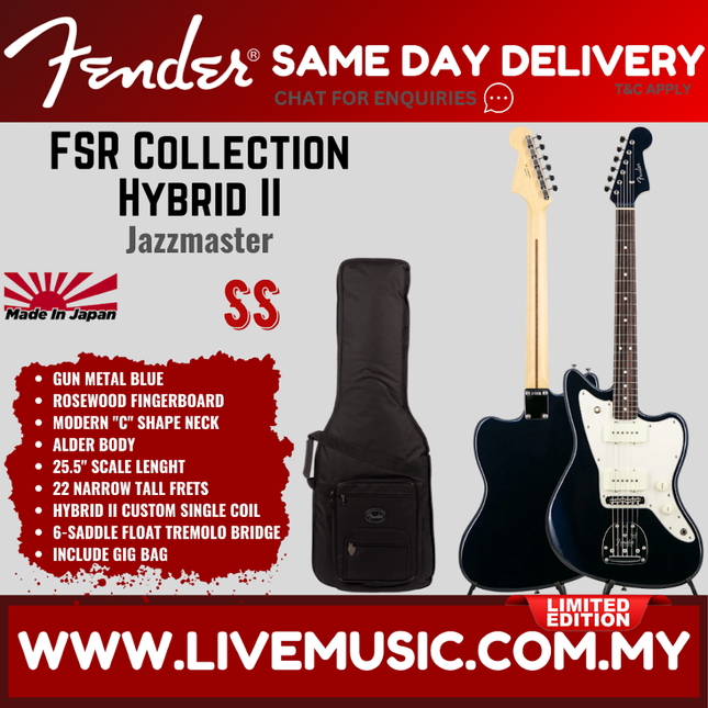 Fender FSR Collection Hybrid II Jazzmaster Electric Guitar, RW FB, Gun Metal Blue