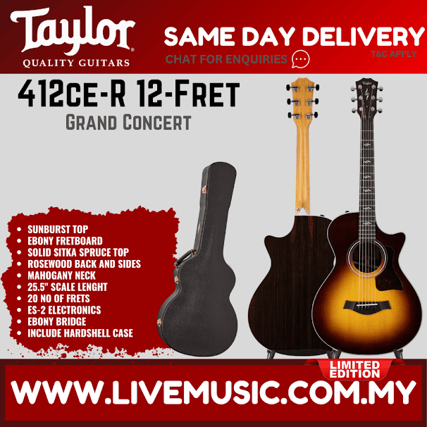 Taylor 412ce-R 12-Fret LTD V-Class Grand Concert Acoustic Guitar w/Case, Sunburst Top